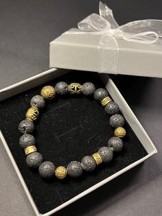 Men's bracelet, Natural Tiger Eye Stone , Volcanic stone