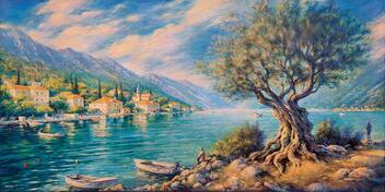 Obala Boke Kotorske, ulje na platnu, 120×60 cm