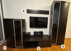 Vitrina, komod, polica, komplet namještaja