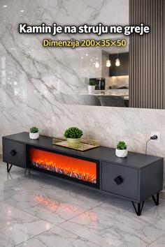 tv police sa ugradnim kaminom na struju