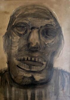 UROS TOSKOVIC 1980. Lavirani tus 60x40cm VOJNIK, umjetnicka slika na prodaju