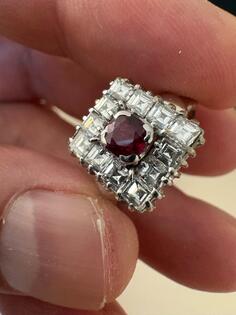 Diamant Rubin Prsten belo zlato