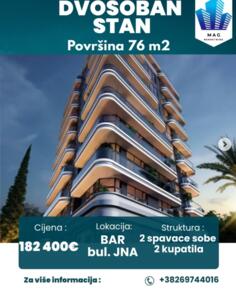 Dvosoban stan 76m2 - Bar - Bar (uži dio)
