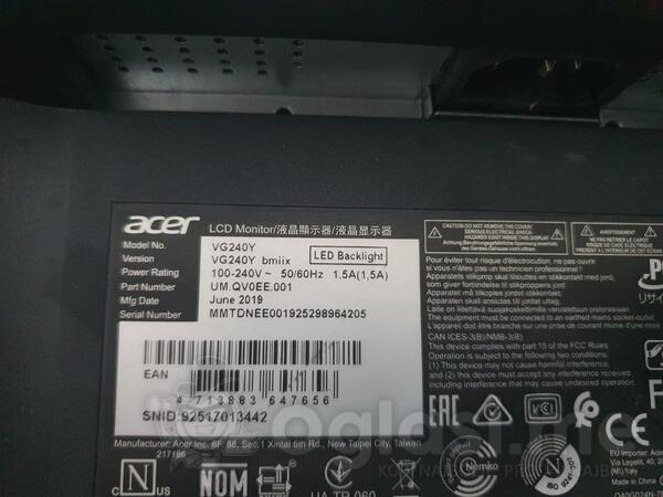 Acer Monitor Acer Nitro VG240Y 24'' Full HD/IPS/75Hz/1ms Gaming

 - Monitor LCD 24"