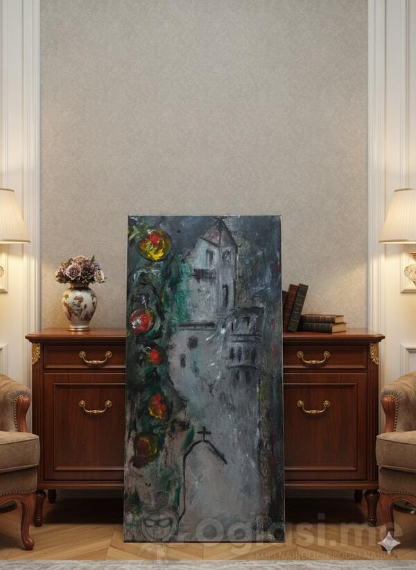 Manastir ostrog ulje na platnu 90 x 40 cm