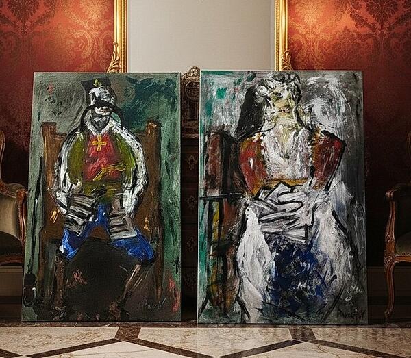 Crnogorski serdar i crnogorka Diptih ulje na platnu