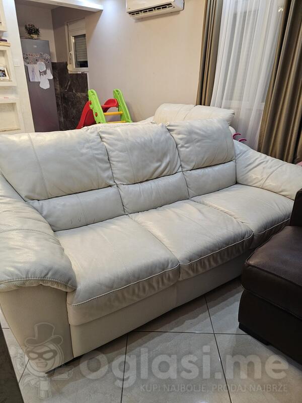 Kožni trosjed dvosjed i fotelja