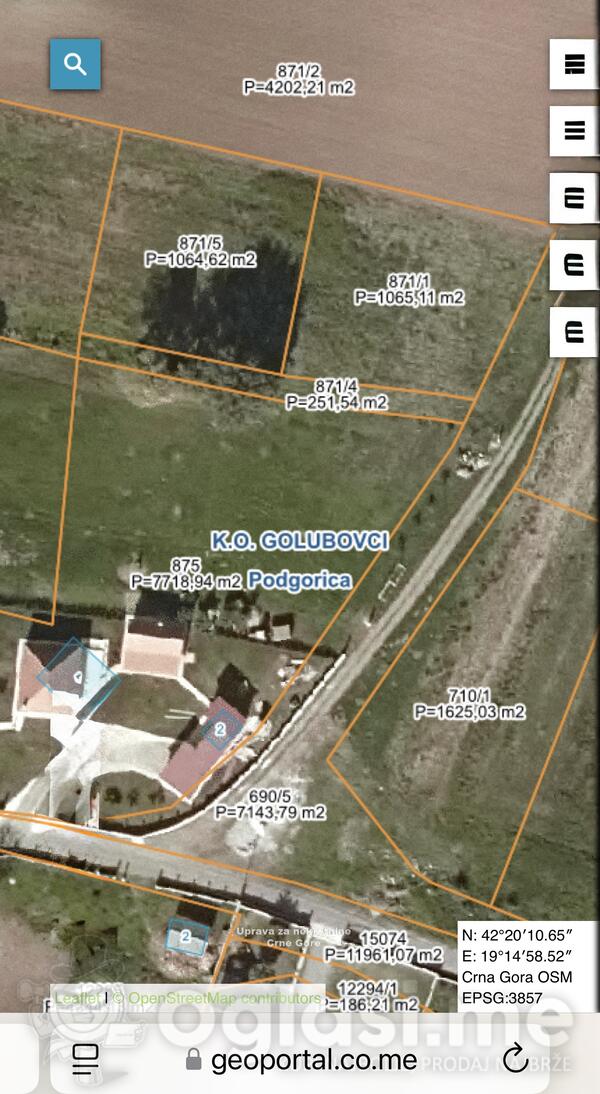 Građevinsko zemljište 1064m2 - Podgorica - Golubovci