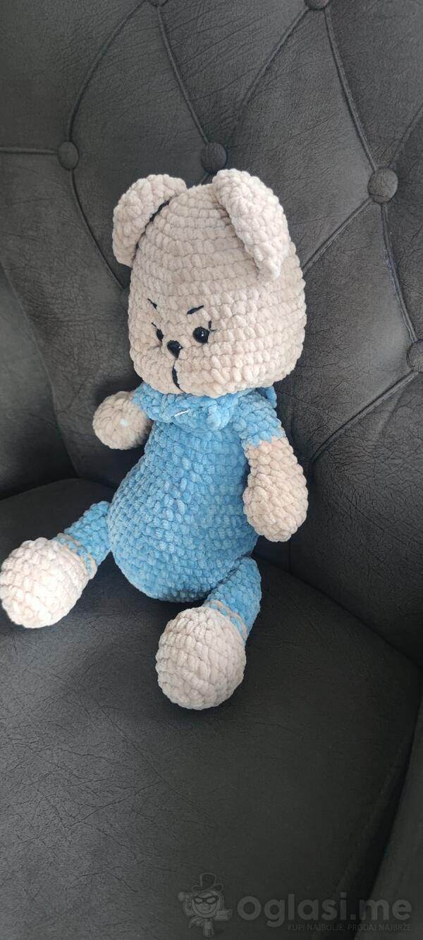 Ručno izrađen organski amigurumi slatki plavi plišani medvjedić - potpuno novo