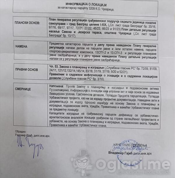 Građevinsko zemljište 7285m2 - Čukarica - Čukarica (uži dio)