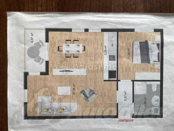 Jednoiposoban stan 57m2 - Podgorica - Stari Aerodrom