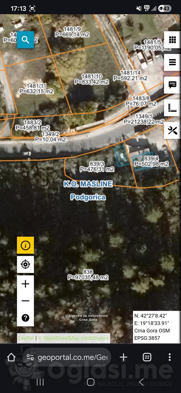 Građevinsko zemljište 525m2 - Podgorica - Doljani