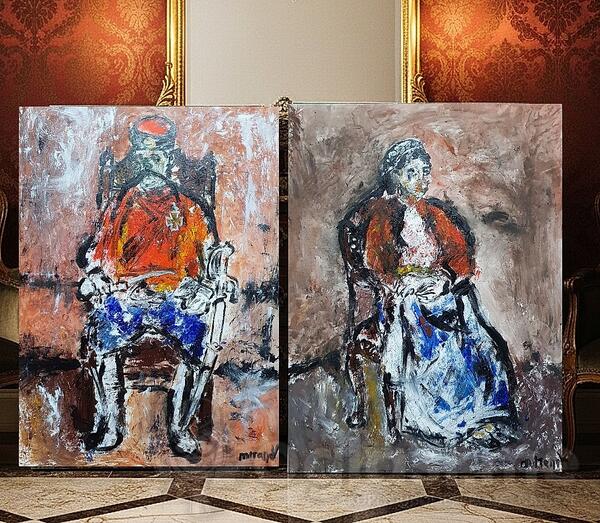 Diptih " crnogorac i crnogorka " velika ulja na platnu