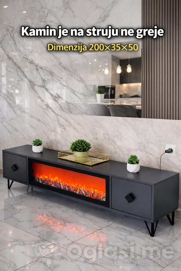 tv police sa ugradnim kaminom na struju