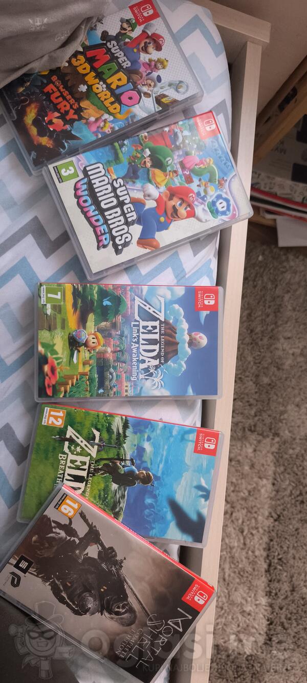 Super Mario 3D world, Super Mario Wonder, Zelda Link's Awakening, Zelda Breath of the Wild, Morta...