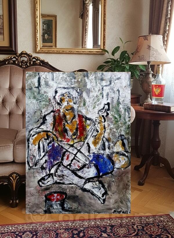 Crnogorac Guslar ulje na platnu