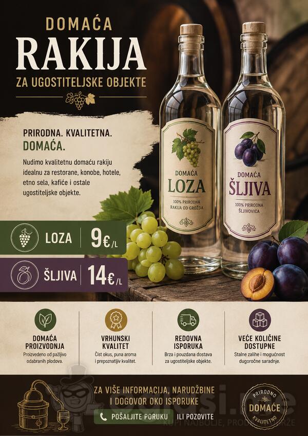 Domaća rakija za ugostiteljske objekte – veleprodaja